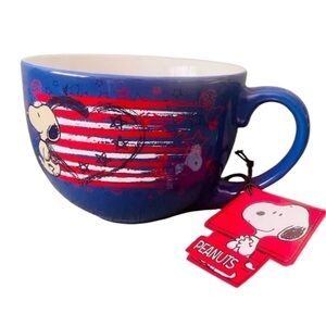 SNOOPY Oversized Heart American Flag Stars and Stripes Patriotic Mug